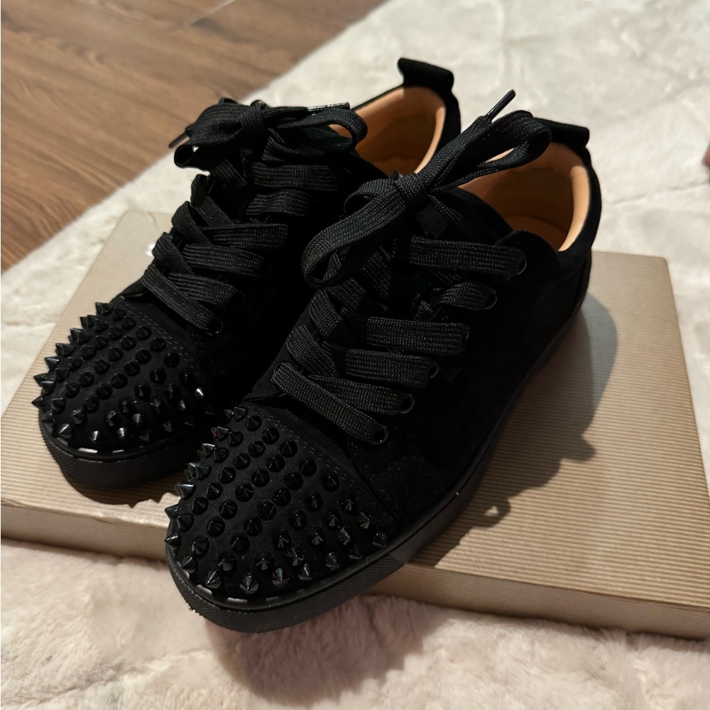 LOUBOUTIN red bottom BLACK SNEAKERS SUEDE